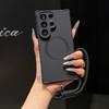 For  Matte Lanyard Soft TPU Case for Samsung Galaxy S26 S2 Ultra S24 Plus Lens Protector Wrist Strap Airbag Bumper Cover