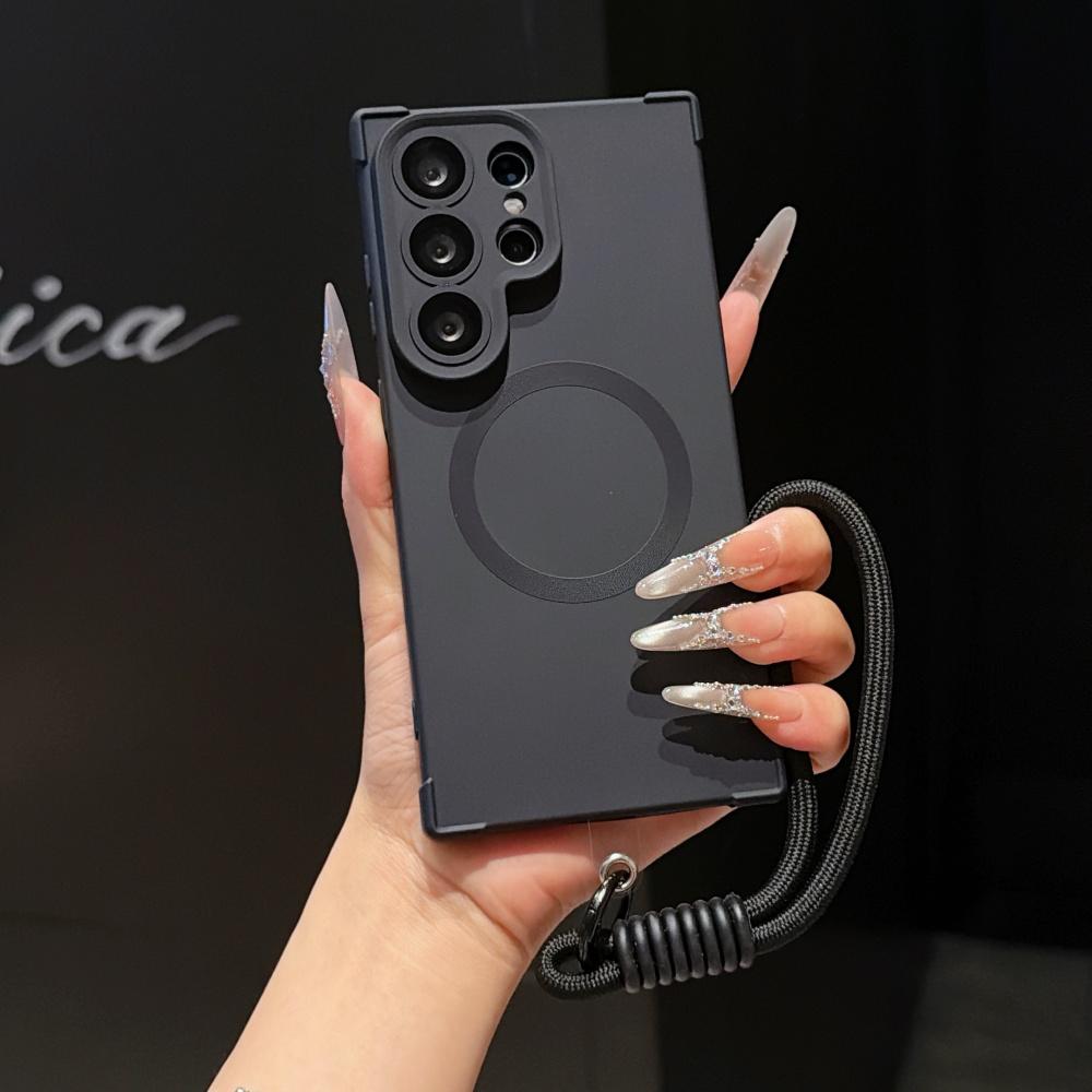 For  Matte Lanyard Soft TPU Case for Samsung Galaxy S26 S2 Ultra S24 Plus Lens Protector Wrist Strap Airbag Bumper Cover