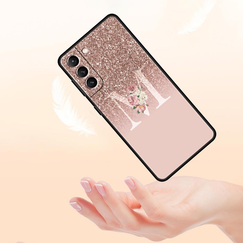 Letter Pink Shiny Phone Case For Samsung Galaxy S26 Ultra S25 Plus S24 FE S23 S22 5G S21 S20 Cover Black Soft