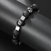 Retro Fashion 10mm Natural Black Agate Stone Beaded Bracelet for Men Punk Style Number 8 Cross Bangle Hip Hop Rock Jewelry Gift