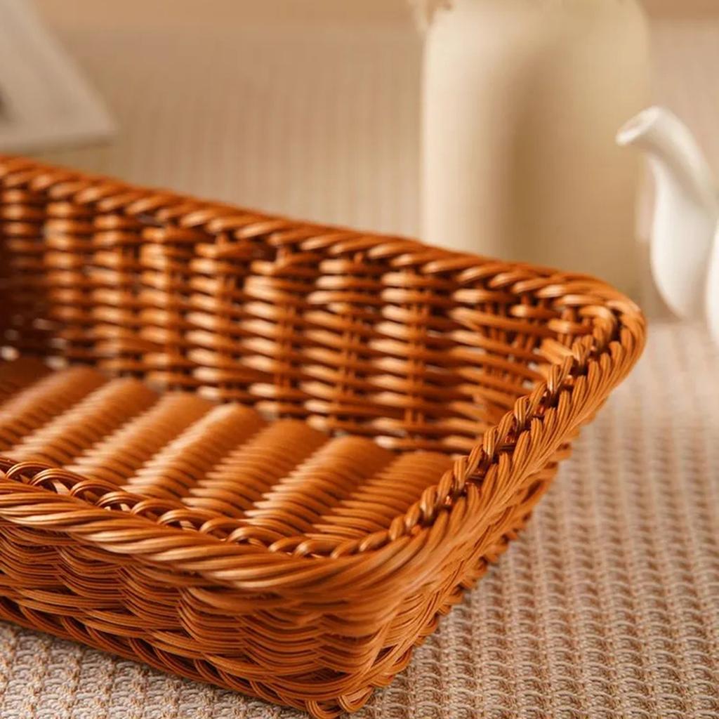 Imitation Rattan Woven Rectangular Bread Basket Fruit Basket Supermarket Hotel Display Basket Desktop Storage Basket