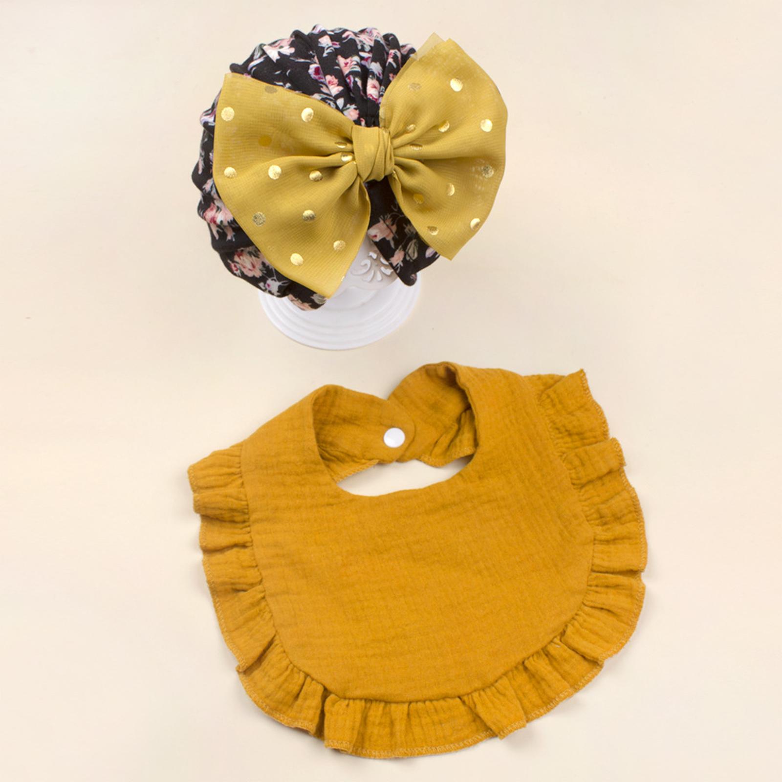 Baby Monochrome Cute Bow Hat Bib Set, Suitable For 0-2 Years Old One Size