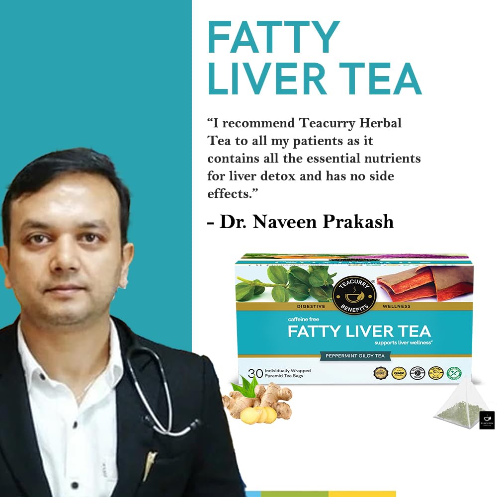 TEACURRY Fatty Liver Tea (1 Month Pack, 30 Tea Bags) - Helps With Fatty Liver Detox, Ginger, 60 Gms