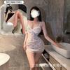 Underwear lace hollow deep V hip skirt sexy perspective mesh floral suspender nightdress