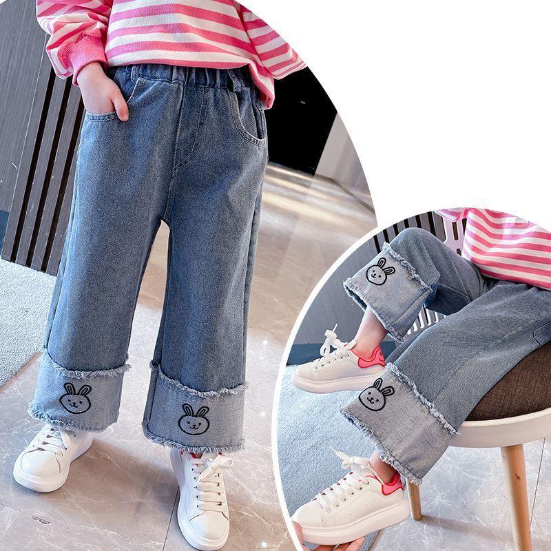 Girls' Jeans for Spring and Autumn Wide Legs Pant Spring Style Children's Clothing Pants