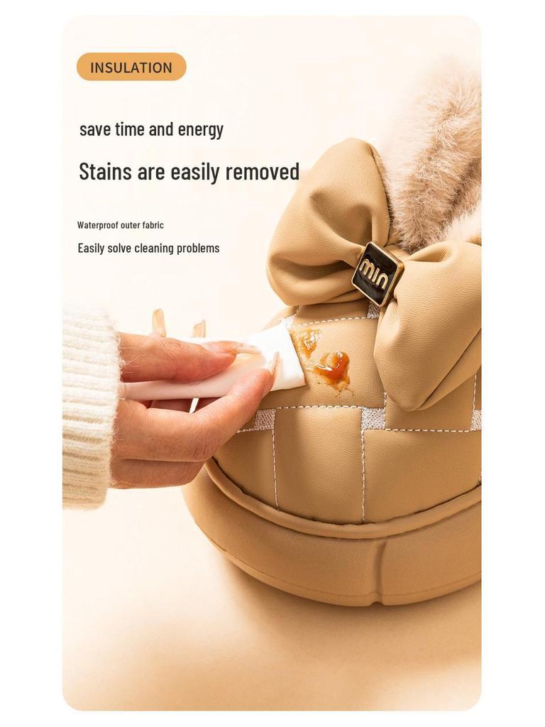 Women's Waterproof Bow Fashion Cotton Shoes - Non-Slip, Thick Sole, Plus Velvet, Autumn/Winter Warmth