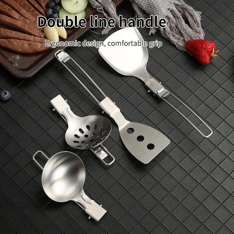 Outdoor Camping Tableware Foldable Spoon Soup Ladle Stainless Steel Abrasion-resistant Portable Cooking Spoon Utensil Spoon Tool