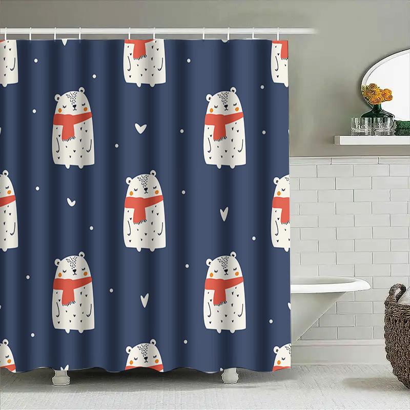 Whimsical Winter Bear Blue Shower Curtain For Bathroom Decor Soft Fabric With Hooks Perfect Gift Idea