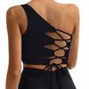 Fashion Export Cross-Border Yoga Vest Asymmetrical One-Shoulder Beauty Back Shoelace Nude Feel with Chest Pad Sports Fitness Top