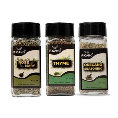 Ricano Rosmarino 25g, Timo 15g, Origano 20g (Combo, Pacco da 3) | Pacchetto Erbe Essiccate | Condimento Naturale | Esaltatore di Sapore Aromatico | Fresco e Puro