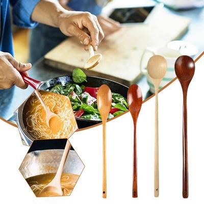 Wooden Spoon With Long Handle Serving Utensil Japanese Style Oval Soup Spoon for Eating Mixing Stirring Cooking Baking