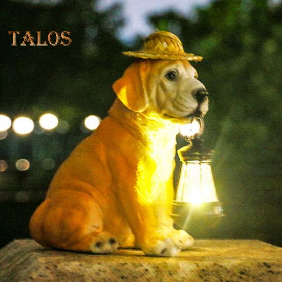 Statuie de cățeluș din rășină cu lumină solară de grădină cu lanternă solară cu LED decor în aer liber Sculptură de cățeluș rezistentă la intemperii pentru curte, terasă, peluză, verandă