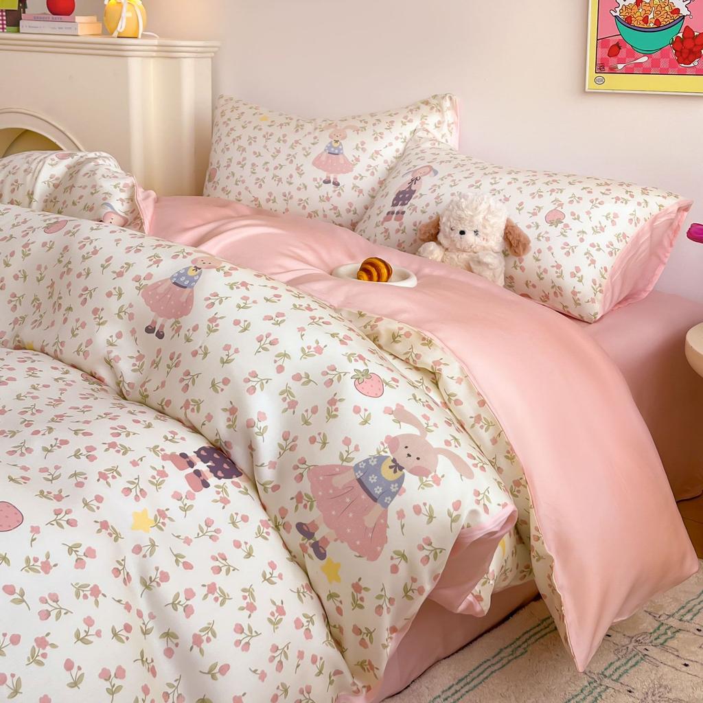 Summer Cartoon Anime Cool Moisture-wicking Breathable Washed Polyester for Quilt Cover Naked Sleeping Bed Sheet Student Set