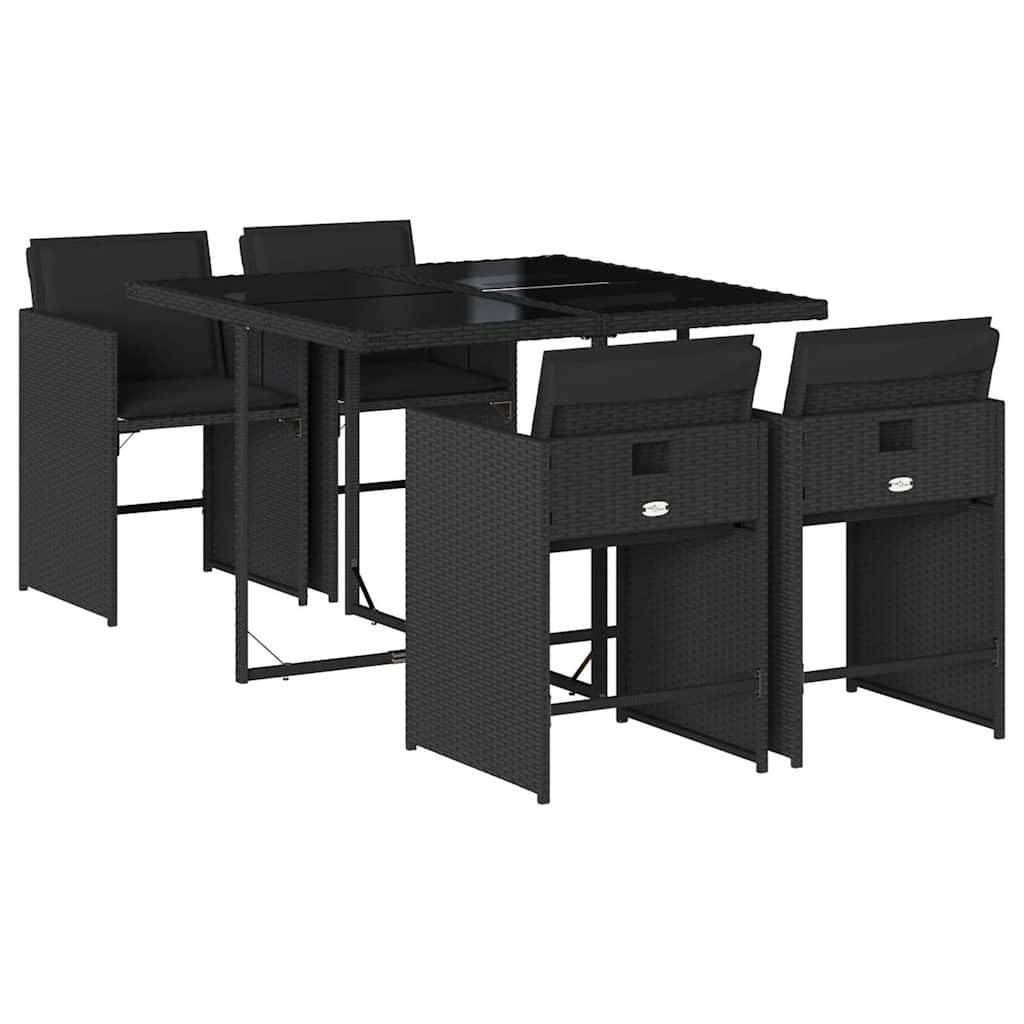 Vidaxl 5-Cz. Garden Furniture Set With Cushions, Black, Poly Rattan