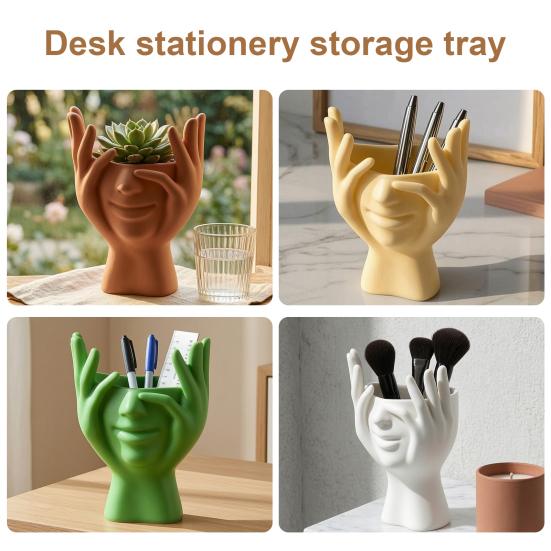 Contemporary Desk Accessory for Friends 3D Printed Face Vase, Face-Holding Pen Holder Art Decor, Creative Makeup Brush Modern Minimalist Home