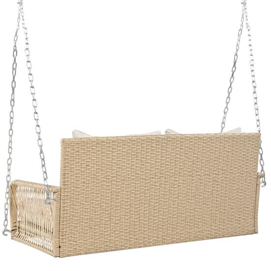 Metallketten-Schaukelstuhl mit Sitz- und Rückenpolstern Rattan-Geflecht Doppelsitze Waschbar Garten-Hänge-Schaukel-Lounge Zuhause