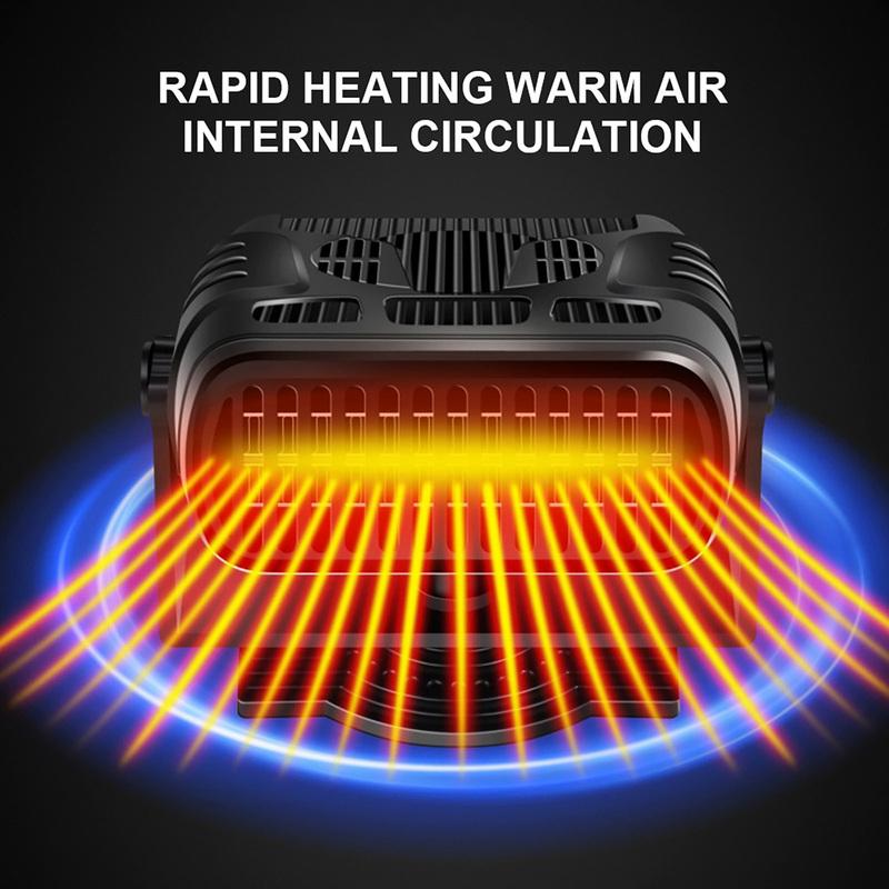 12V Portable Car Heater 2 in 1 Car Windshield Defogger Defroster Fast Heating Electric Heater Fan Anti-Fog Automobile Heater