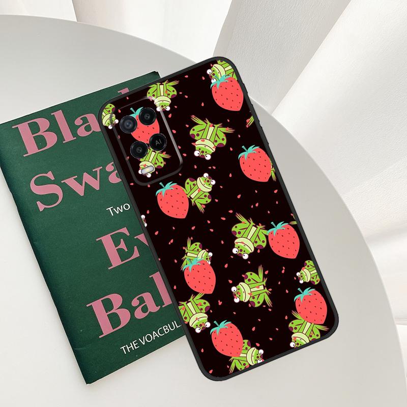 Cottagecore Fruit Strawberry Frog Case For Oppo A15 A16 A17 A52 A72 A76 A96 A54 A74 A94 A54S A57S A58 A78 A98 A57 A77 Cover