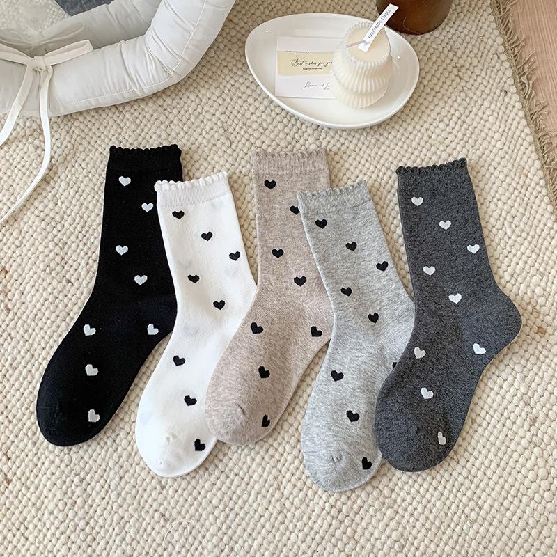 Female Autumn New Sweet Love Lace Boneless In The Tube Pile Socks
