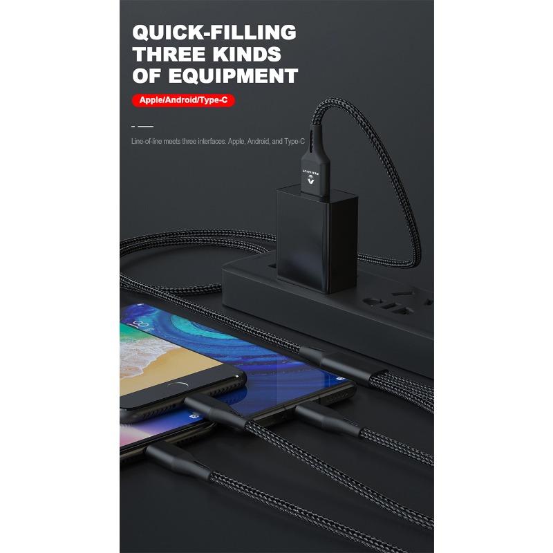 Emblem Three-in-one Car Superstrong Fast Charging Data Cable For Renault Dacia Markers Koleos Clio Laguna 2 Megane 2 3 Duster Logan Captur