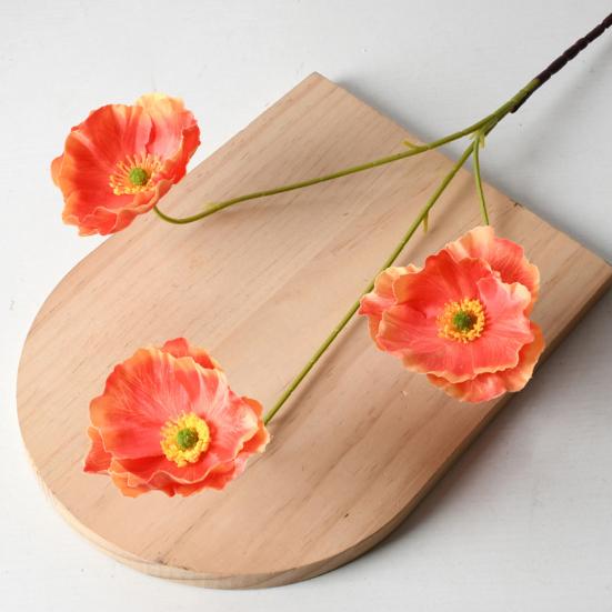 3 Heads Full Blooms Artificial Flower Real Touch Fake Silk Flower Branch with Long Stem for Home Kitchen Party Table Centerpiece