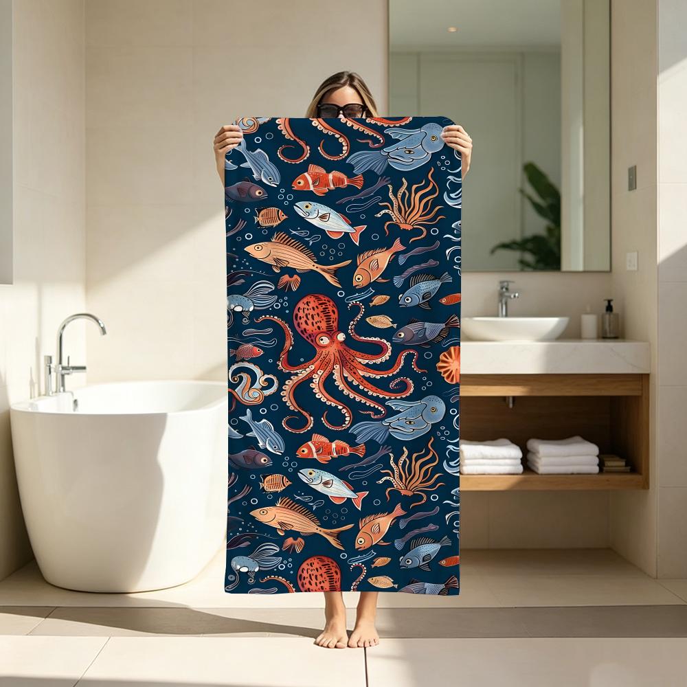 Kawaii Cartoon marine life pattern Towel ultra-fine fiber quick drying absorbent bath towel, outdoor swimming sports towel
