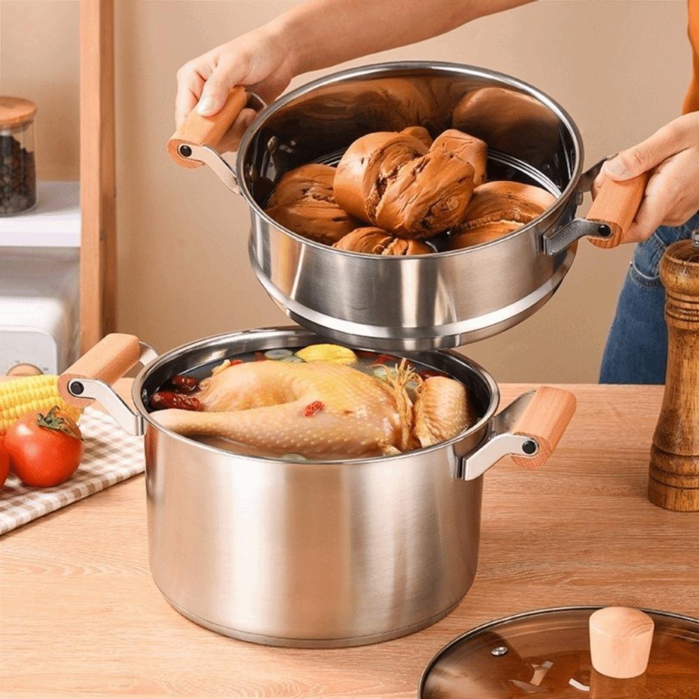 Food Grade Stainless Steel Stock Pot with Lid Non Stick Stew Soup Pot Easy To Clean Cooking Tools Stainless Steel Steamer