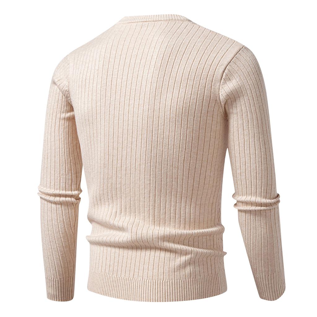 Men's Long Sleeved Solid Color Cable Knit Sweater Bottoming Shirt Slim Fit Pullover