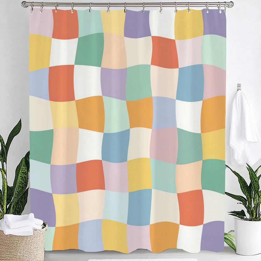 Modern Plaid Grid Print Waterproof Shower Curtain Bathroom Curtain,Hanging Curtain 12 Hooks Decoration Machine Washable