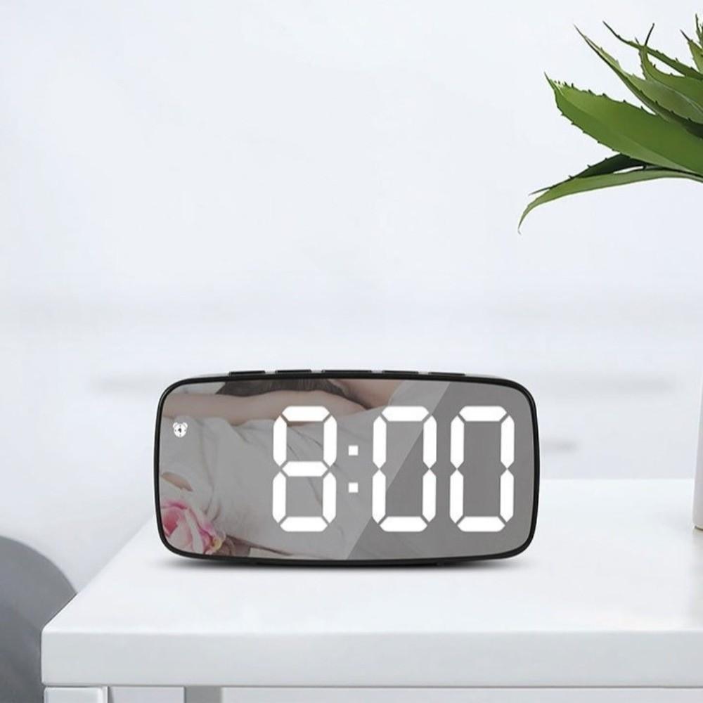 Temperature Display LED Desk Clock 12/24H Display Mirror Digital Alarm Clock  Bedside