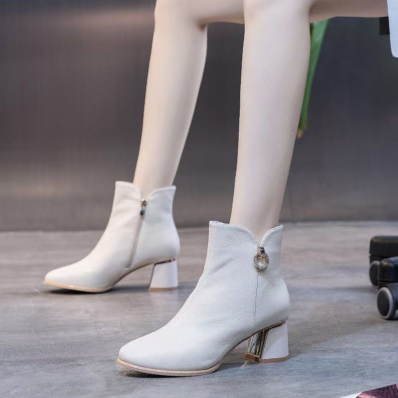 Fashion Solid Color Leather Autumn Winter Female Short Shoes Elegant with Medium Heels Booties Y2k Comfortable Pu 39 Women's Ankle Boots