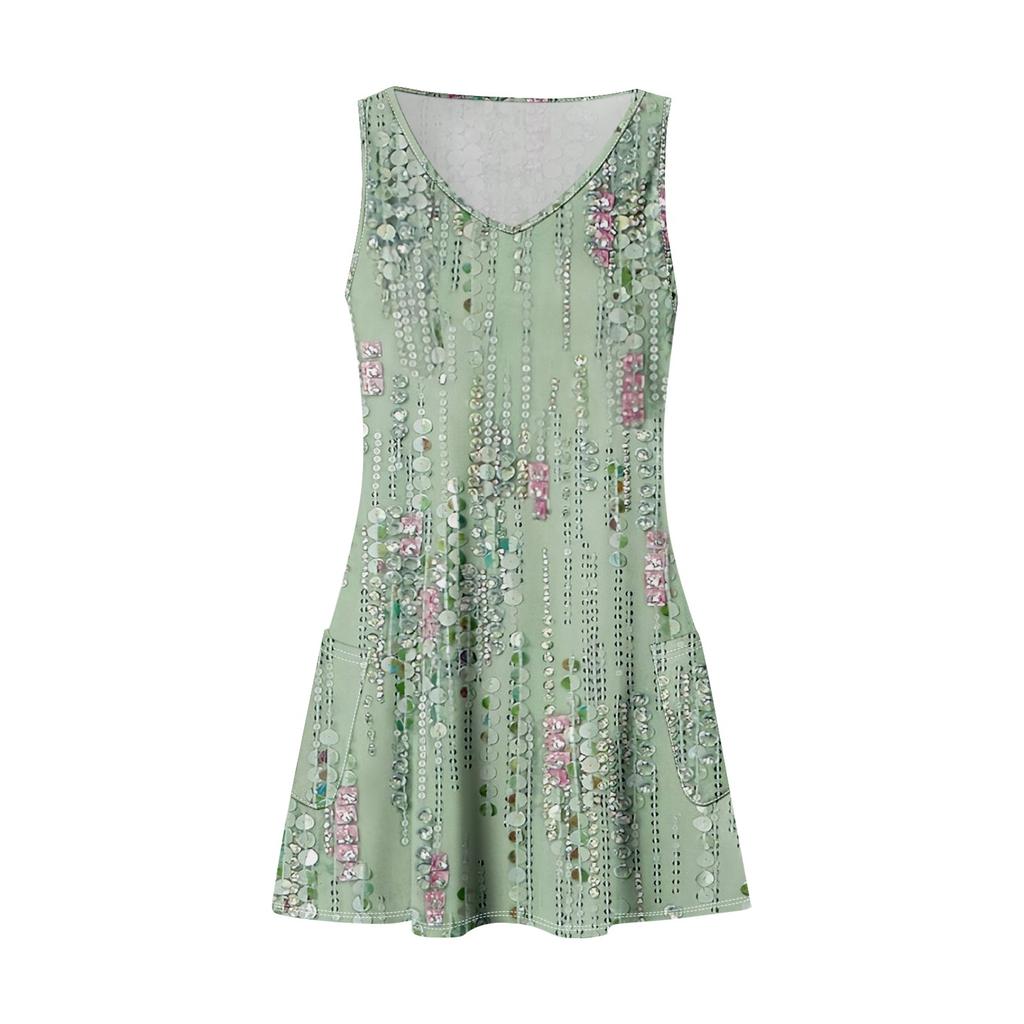 Lässiges Sommerkleid für Damen mit Taschen, Sommer-Boho-Strandkleid, Blusen für Damen, T-Shirt-Kleid, V-Ausschnitt, lockere Tank-Kleider