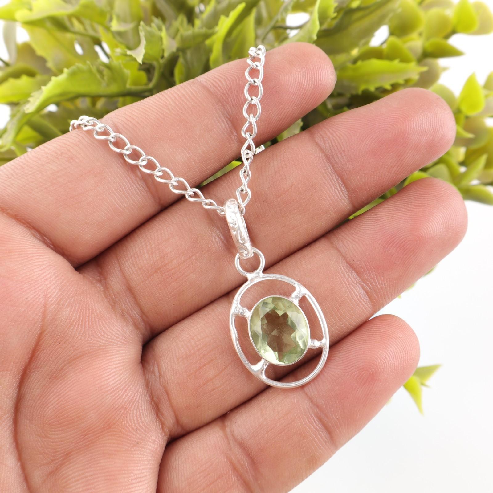 

Oval Natural Green Amethyst 925 Silver Engagement Gift Art Deco Wedding Pendant PP-6-50