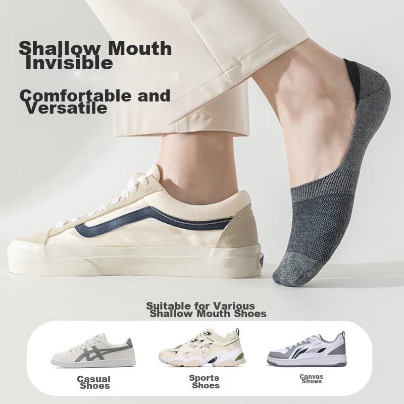 LangSha Men's Invisible Socks, Summer Pure Cotton Thin Boat Socks, Low-Cut Shallow Mouth Silicone Non-Slip Trendy Short Socks