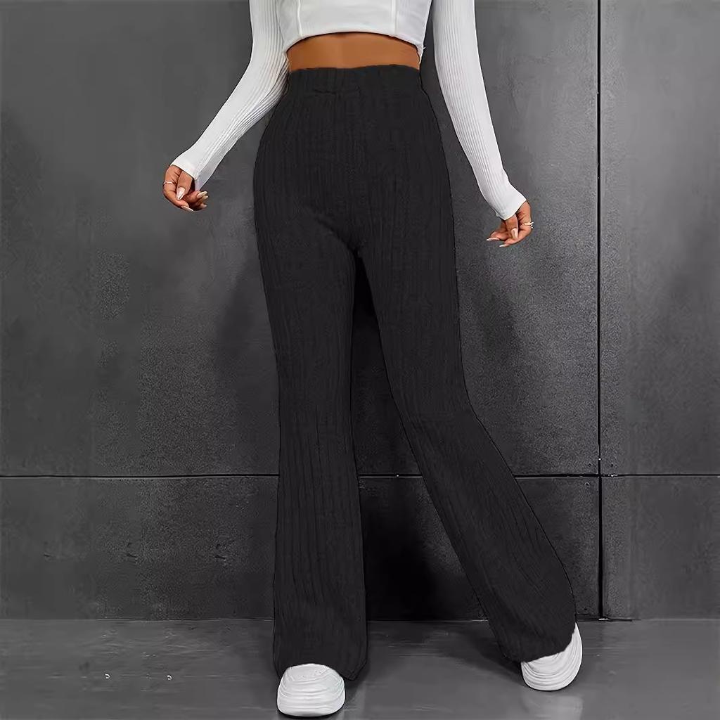 2025 Women's Fashion High-Waisted Flared Pants Slim Fit Solid Color Casual Long Trousers for Autumn Winter