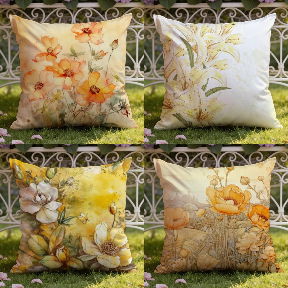 Saffron Color Floral Cushion Cover Home & Car Dual-Scene Pillow Cover: Reversible for Premium Comfort