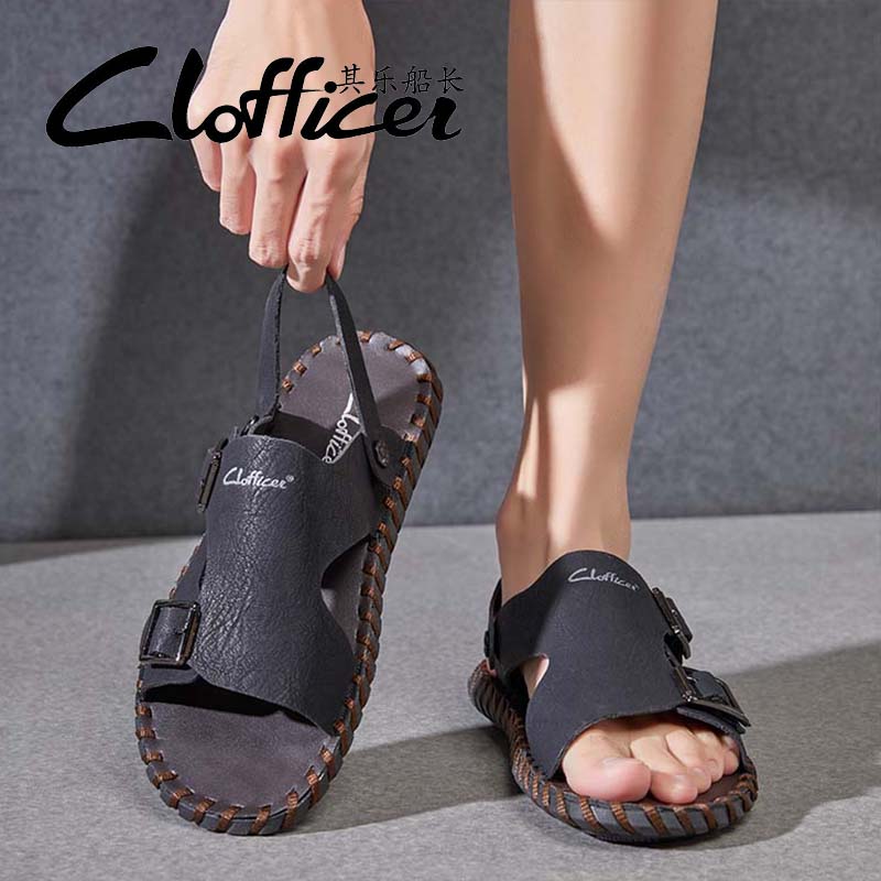 Fashion Men's Luxury Leather Slide Sandals All-match Comfort Soft Footbed Indoor Outdoor Male Summer Slippers Mens Slip On Walking Shoes