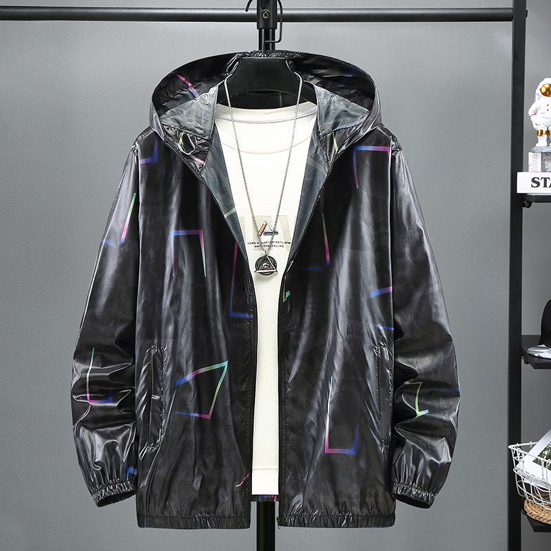 Large size ice silk sunscreen clothes, men's summer trendy fat thin jacket, UV-proof top, fat and enlarged sunscreen clothes.