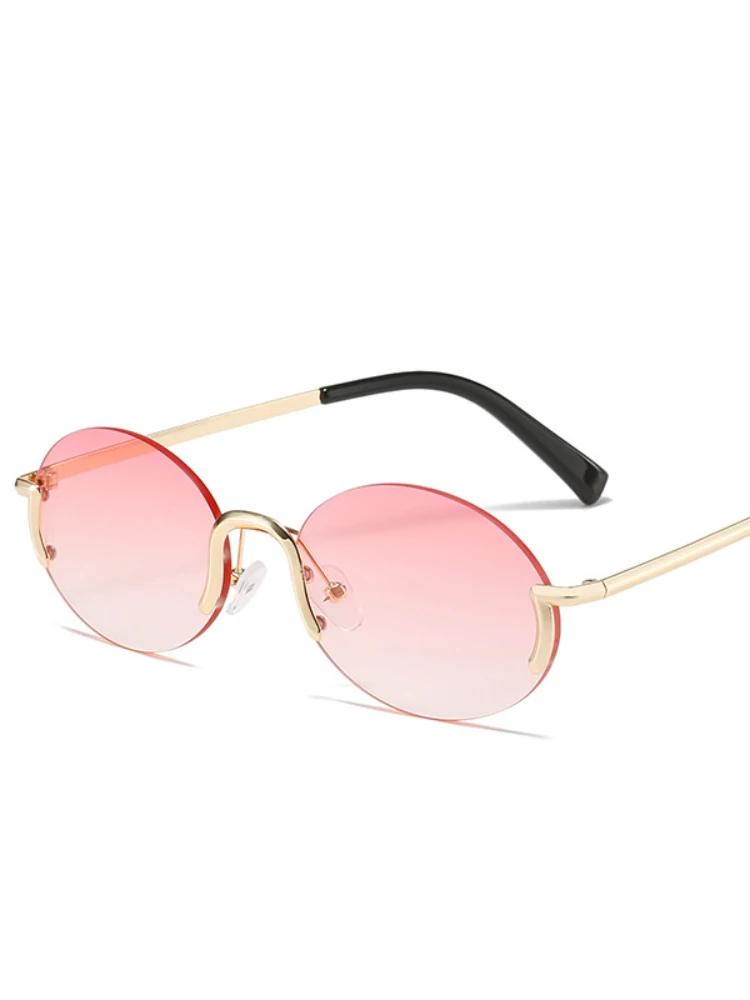 Sunglasses for Women Summer Rimless Vintage Glasses Golden Frame Oval Fashion Shades Pink Women Eyewear UV400 Oculos