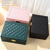 2-Drawer Jewelry Box Large Capacity Jewelry Storage Box with Lock Diamond Pattern Ring Jewelry Gift Box Accessories Packaging Box PU Leather Material