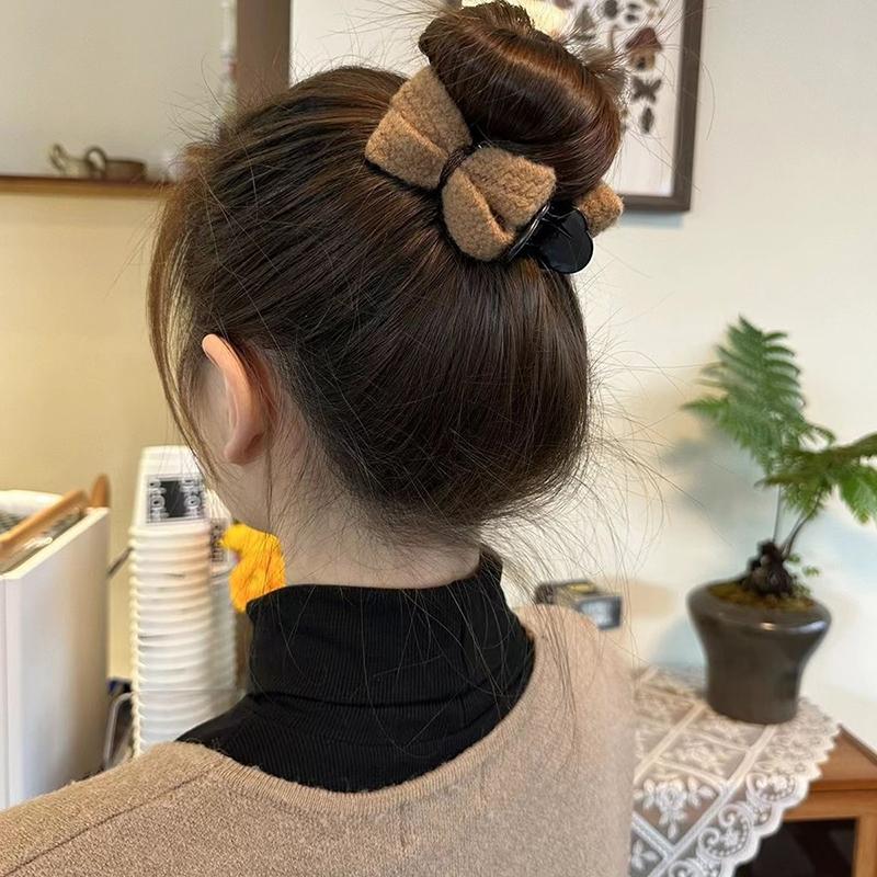 1 Stück Zopfklammer Acryl Wolle Gestrickte Schleife Haarkralle für Damen Fleischbällchen-Kopf Fixierendes Haarstyling-Werkzeug Haaraccessoires