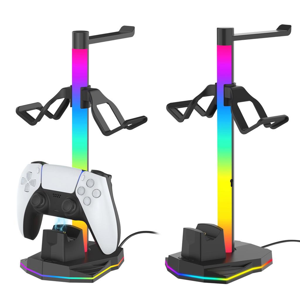 Controller Stand RGB Earphone Display Stand for PlayStation 5/4 Controller Charger Station with RGB Light Gaming Headset Stand