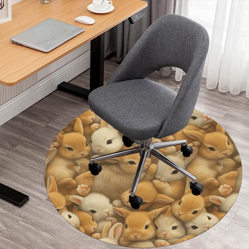 1pc Bunnies, Adorable Round Chair mat Area Rug - Non-Slip, Floor Mat for Office, Bedroom, home decor Christmas Gift p0811387