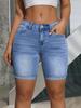 Women's Light Blue Stretchy Denim Shorts, Rolled Hem, Slimming, Mid-Length, Versatile.