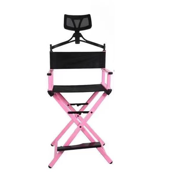 Foldable Aluminum Makeup Chair with Pillow, High Back, Outdoor Portable Hairdressing Chair