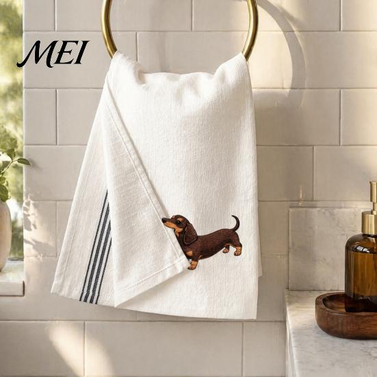 Dog Embroidered Towels Cute Puppy Tea Towel, Corgi Dachshund Kitchen Dish Absorbent Accessories for Owners Quick Dry Hand Towel Lovers Bathroom
