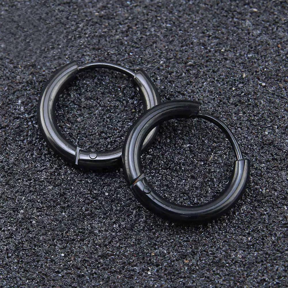 Cross Black Stainless Steel Hoop Earrings - Versatile Hip Hop Style Ear Studs