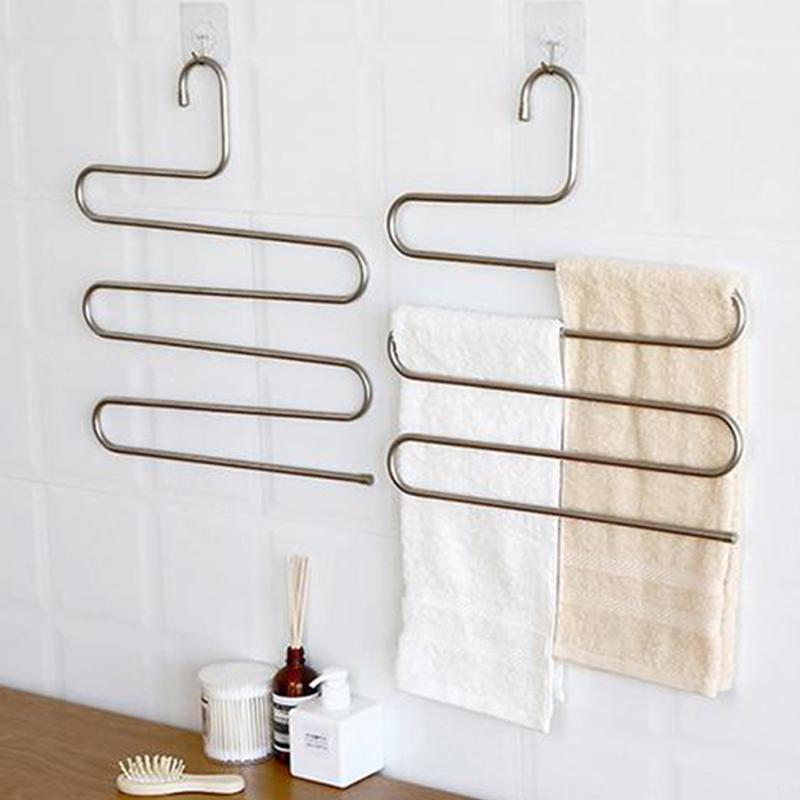 Stainless Steel Thickened Multi-Layer S-Shaped Non-Slip Multi-Functional Clothes Hanger Trouser Rack Towel Belt Rack