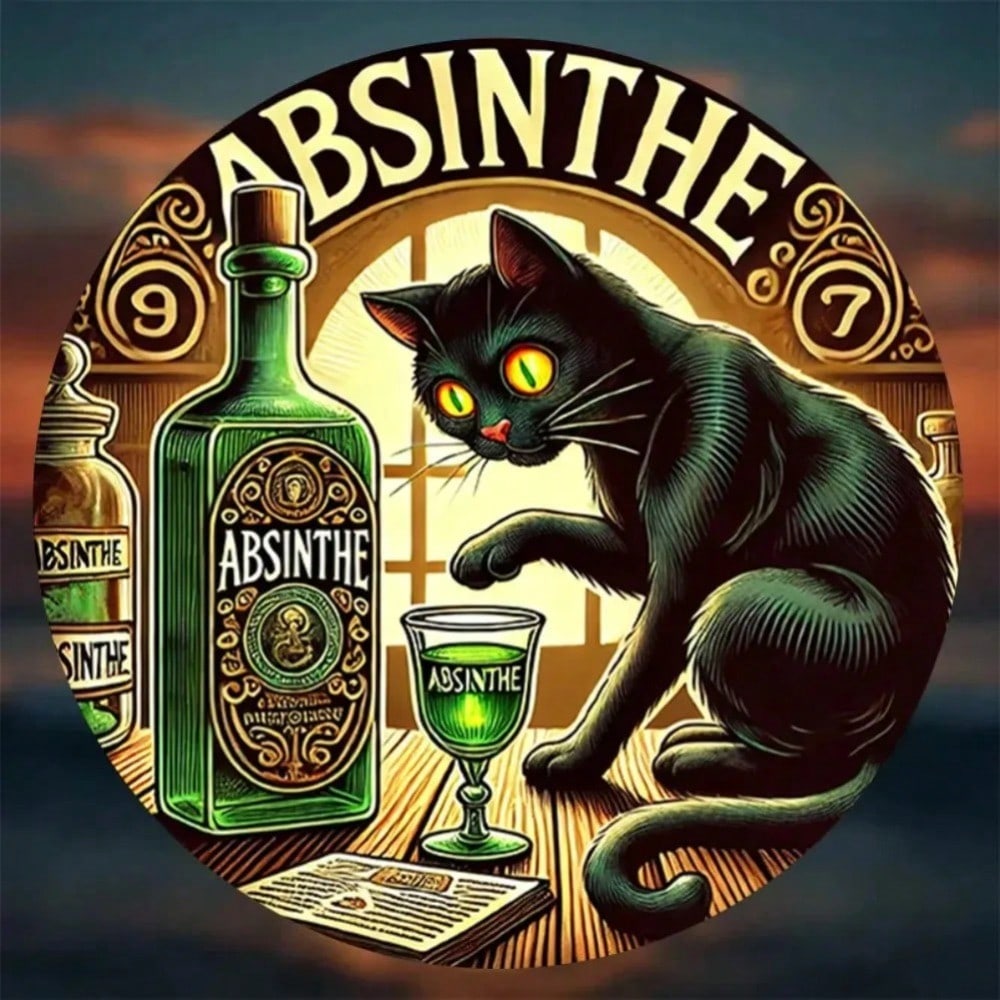 Vintage Black Cat Absinthe Retro Metal Wall Art Decor for Bar Pub Cafe