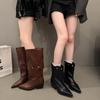 Black Mermaid Ankle  Retro Round Head Small Design Sense Long Tube  Rivet Knight Boots Over Knee High Boots